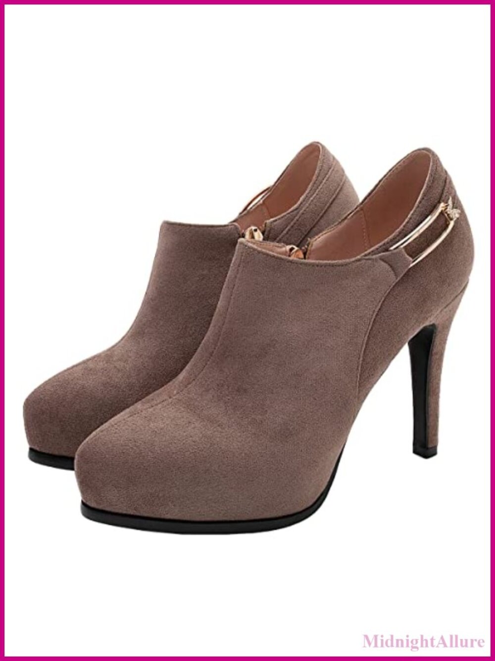 Platform Stiletto Ankle Booties Faux Suede Side Zip High Heel Pumps